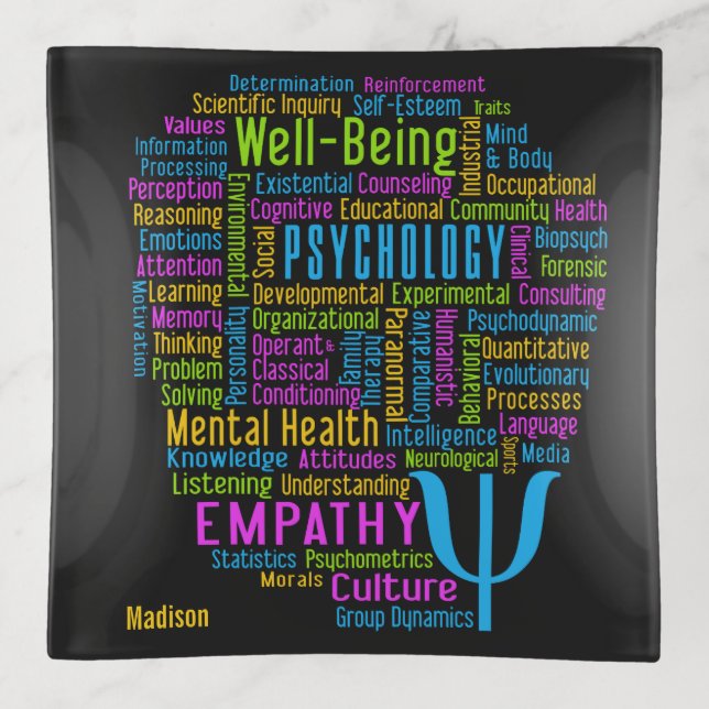 PSYCHOLOGY Word Cloud custom name Trinket Tray (Front)