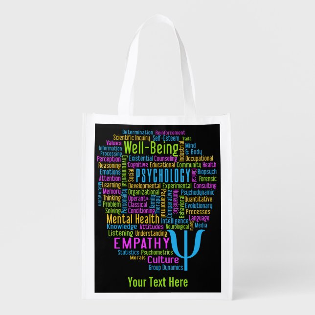 PSYCHOLOGY Word Cloud custom reusable bag (Front)