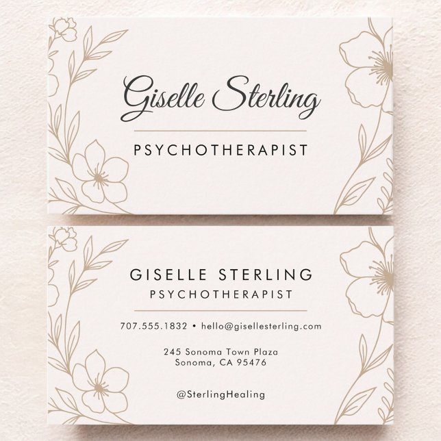 Psychotherapist Botanical Floral  Business Card (Creator Uploaded)