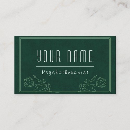 Psychotherapist Dark Green Nature Greenery Calm Business Card