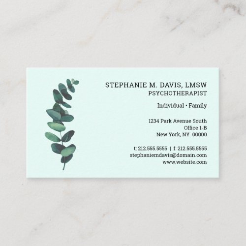 Psychotherapist Eucalyptus Green Business Card