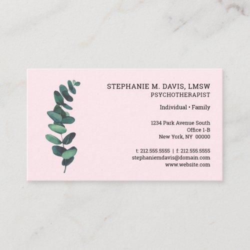 Psychotherapist Eucalyptus Pink Business Card