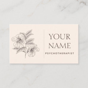 Psychotherapist Family Counselor Drawn Flower Blue Business Card