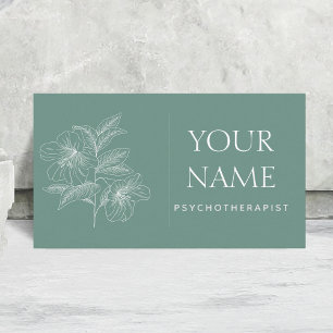 Psychotherapist Family Counselor Drawn Flower Blue Business Card