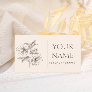 Psychotherapist Family Counselor Drawn Flower Blue Business Card