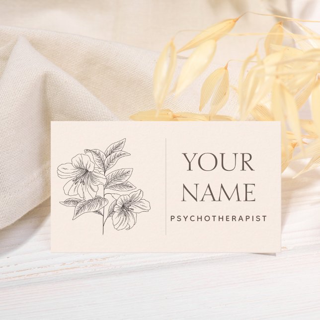 Psychotherapist Family Counselor Drawn Flower Blue Business Card (Creator Uploaded)