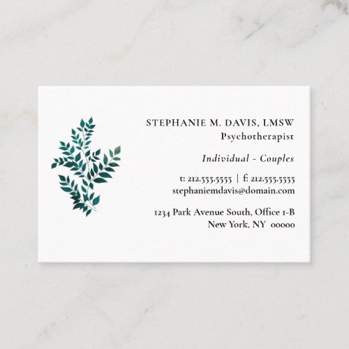 Psychotherapist Green Plant Euro Business Card