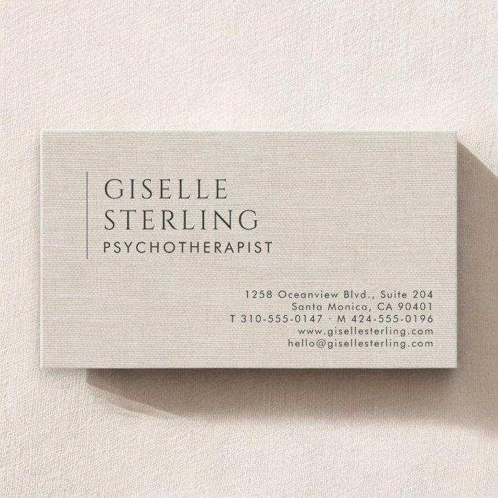 Psychotherapist Natural Linen Business Card