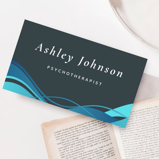 Customizable Psychotherapist Psychologist Abstract Blue Waves  Business Card