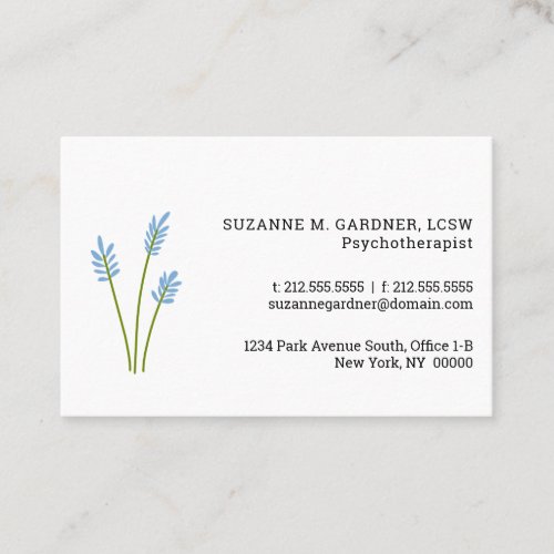 Psychotherapist Simple Blue Flower Euro Business Card
