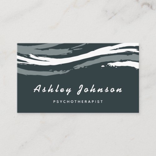 Psychotherapist White Gray Brushstrokes Calm Wave Business Card