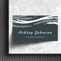 Psychotherapist White Gray Brushstrokes Calm Wave Business Card