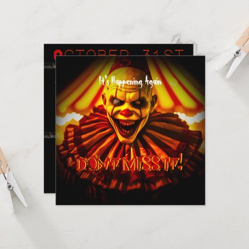 Psychotic Clown of Horror Adult Halloween Party Invitation