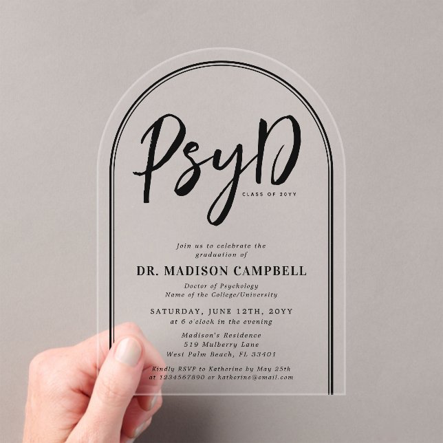 PsyD Doctor Of Psychology Graduation Party Acrylic Invitations (Insitu (Handheld))