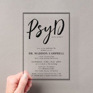 PsyD Doctor Of Psychology Graduation Party Acrylic Invitations