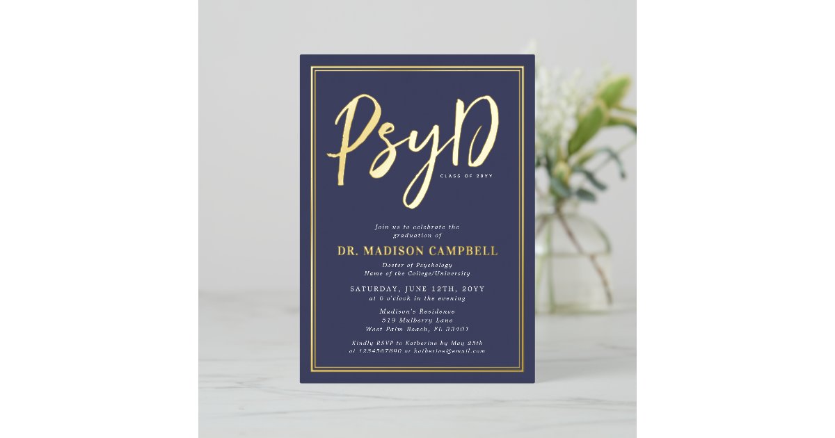 Psyd Graduation PsyD Doctor Of Psychology Graduation Party Foil Invitation | Zazzle