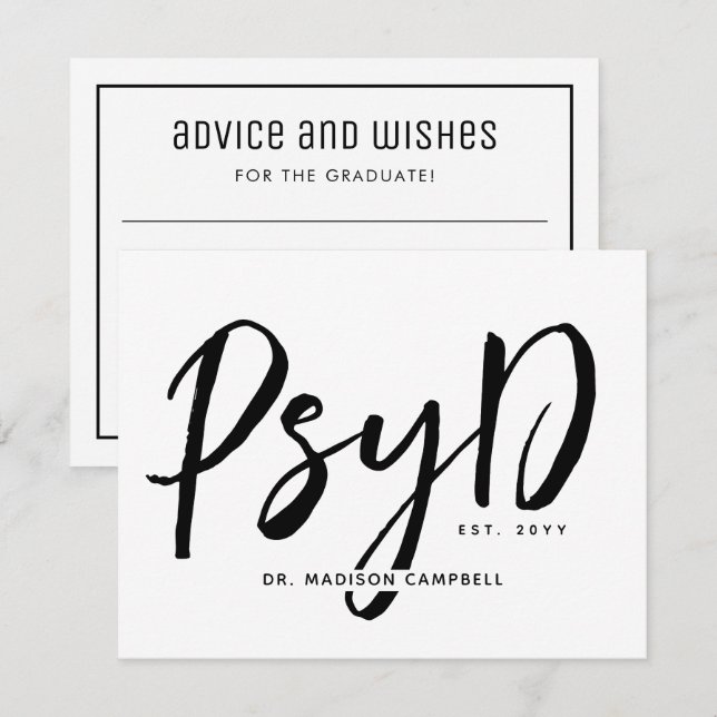 PsyD Graduation Party Advice and Wishes Note Card (Front/Back)