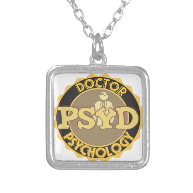 PsyD LOGO DOCTOR OF PSYCHOLOGY PSYCHOLOGIST Silver Plated Necklace (Front)