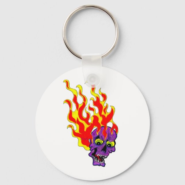 Psyko-Daizie Flaming Skull Tattoo Flash Keyring (Front)
