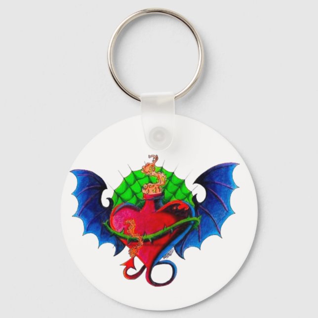 Psyko-Daizie Winged Heart Tattoo Flash Keyring (Front)