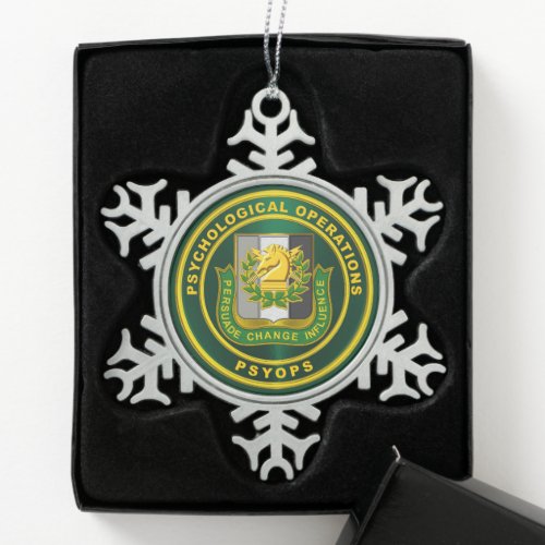 PSYOPS Psychological Operations Regimental Crest Snowflake Pewter Christmas Ornament