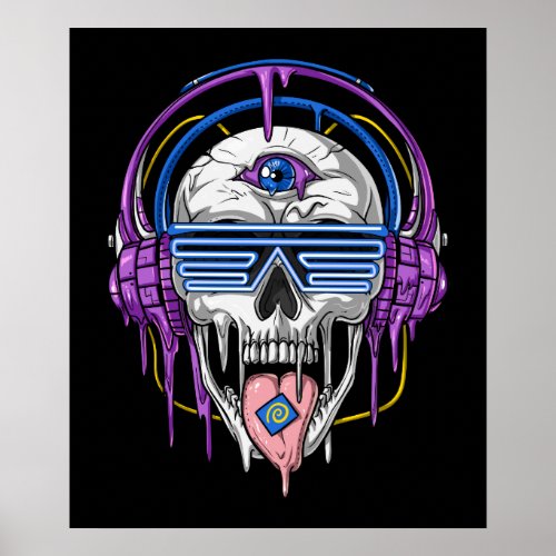 Psytrance Rave Skull Poster