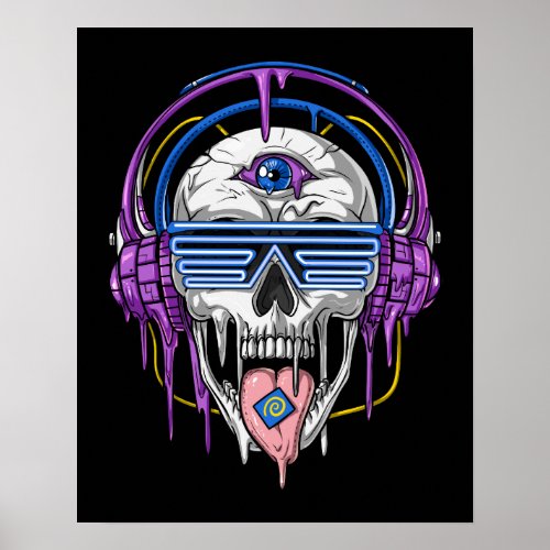 Psytrance Rave Skull Poster