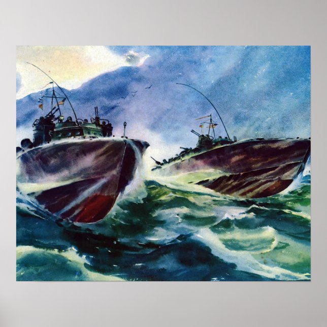 PT BOATS WW2 Hunters of the SEA! NAVY attack boat Poster (Front)