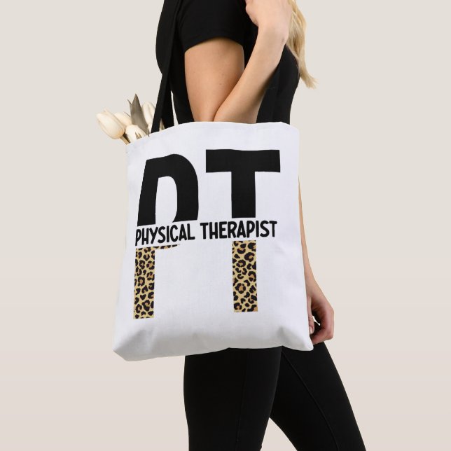 PT Physical Therapist Cheetah Print PT Grad Gifts Tote Bag (Close Up)