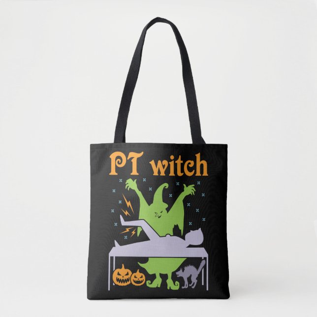 PT Witch Physical Therapist Halloween Tote Bag (Front)