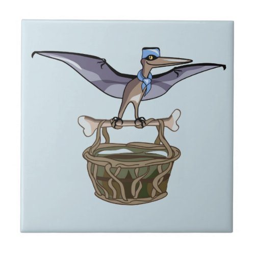 Pteranodon Carrying A Basket Ceramic Tile