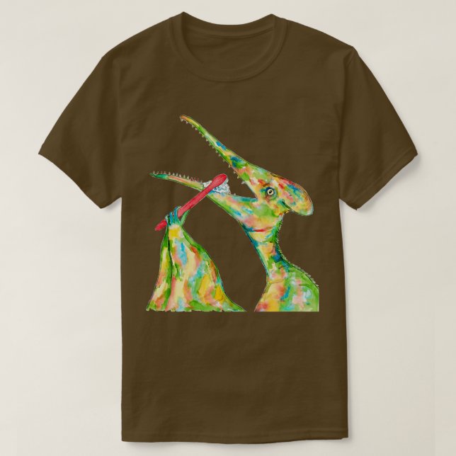 Pterodactyl brushing teeth dinosaur painting water T-Shirt (Design Front)