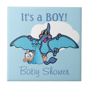 Pterodactyl Dinosaur It's a Boy Baby Shower Ceramic Tile
