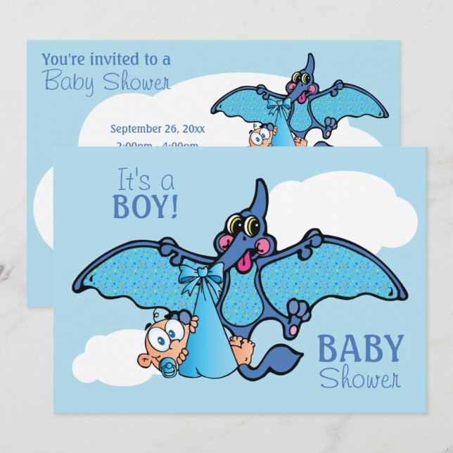 Pterodactyl Dinosaur It's a Boy Baby Shower Invitation (Front/Back)
