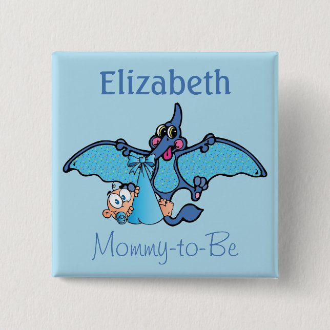 Pterodactyl Dinosaur It's a Boy Baby Shower Pinback Button (Front)