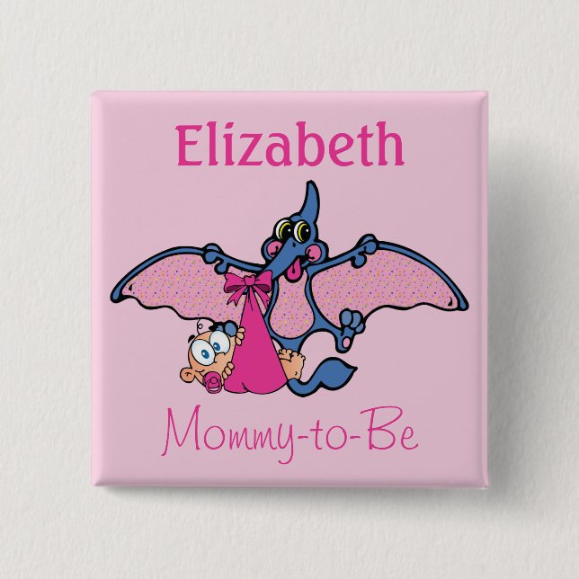 Pterodactyl Dinosaur It's a Girl Baby Shower Button (Front)