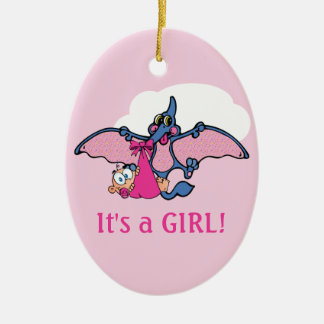 Pterodactyl Dinosaur It's a Girl Baby Shower Ceramic Ornament
