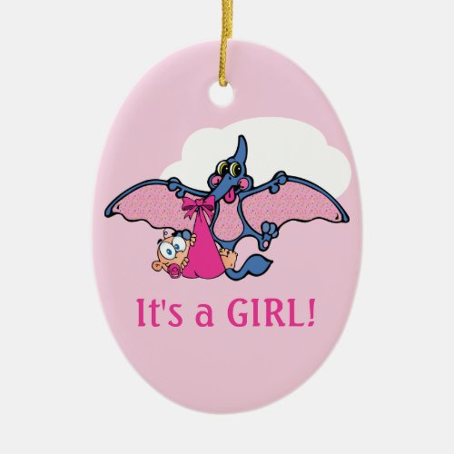 Pterodactyl Dinosaur Its a Girl Baby Shower Ceramic Ornament