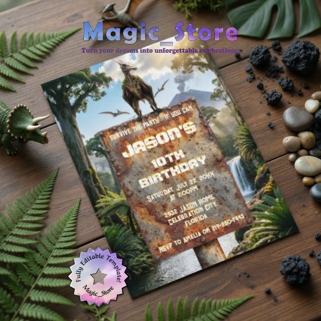 Pterodactyl Jungle Prehistoric Adventure Birthday Invitation (Creator Uploaded)