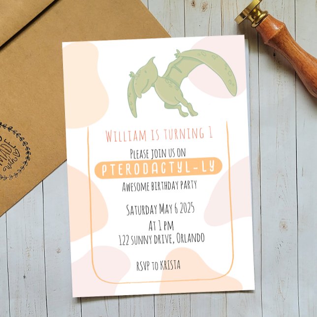Pterodactyl Kids First Birthday Party Invitation (Creator Uploaded)