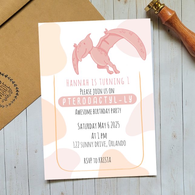 Pterodactyl Kids First Birthday Party Invitation (Creator Uploaded)