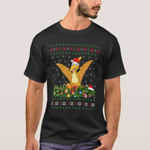 Pterodactyl Lover Xmas Santa Hat Ugly Pterodactyl T_Shirt