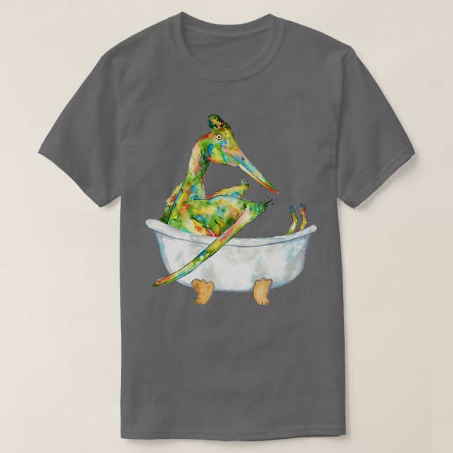Pterodactyl taking bath dinosaur painting T-Shirt (Design Front)