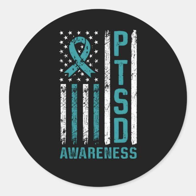 Ptsd Awareness Flag Post Traumatic Stress Disorder Classic Round Sticker (Front)