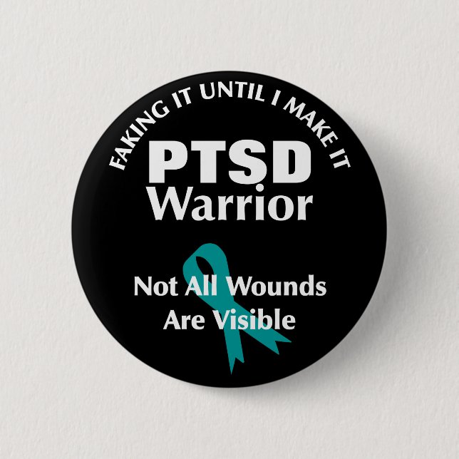 PTSD Awareness Quotes Teal Ribbon Graphic Button (Front)