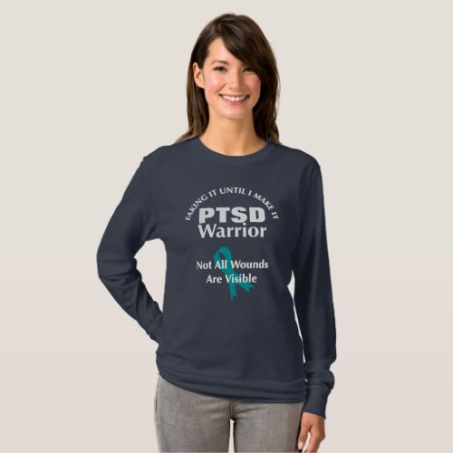 PTSD Awareness Quotes Teal Ribbon Graphic T_Shirt