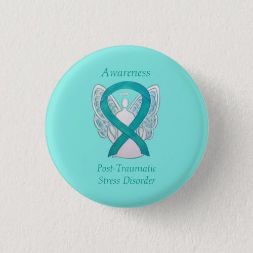 PTSD Awareness Ribbon Teal Angel Custom Art Pins