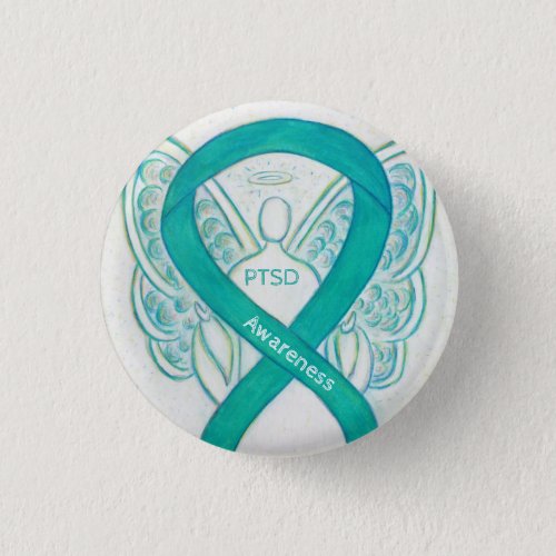 PTSD Awareness Ribbon Teal Angel Custom Art Pins