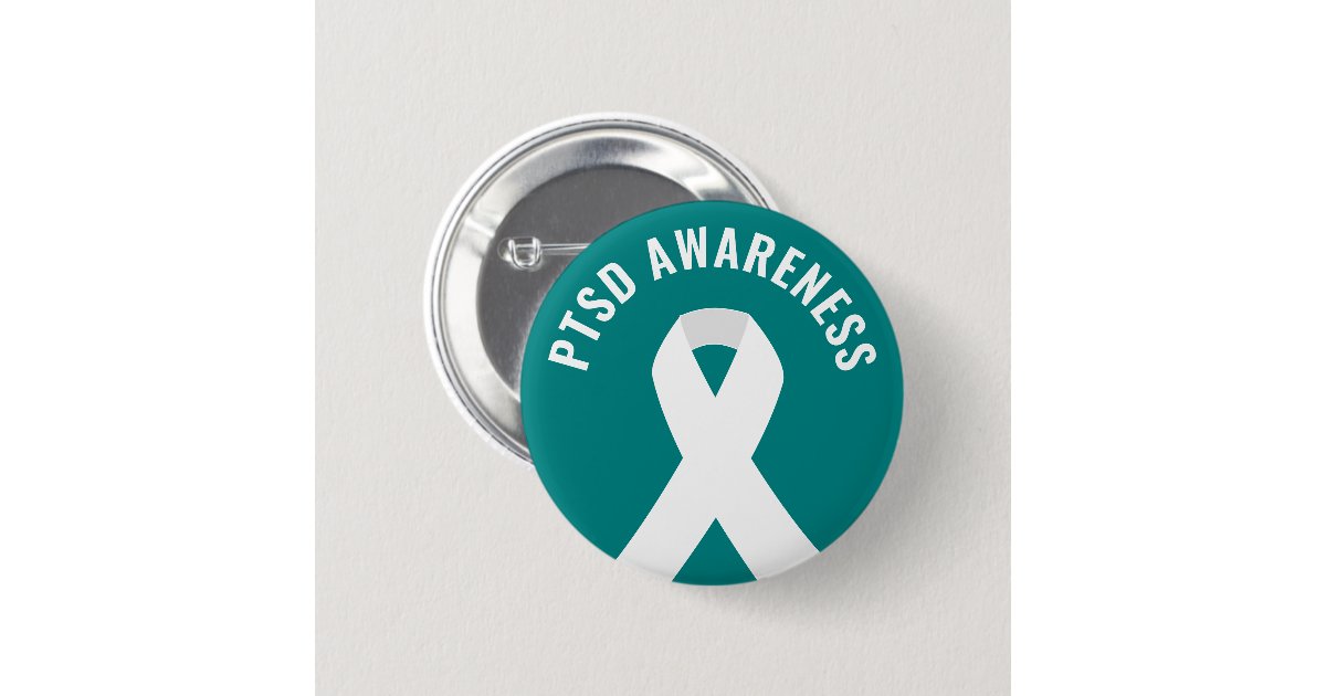 Ptds Ribbon PTSD Awareness Ribbon Teal Button | Zazzle