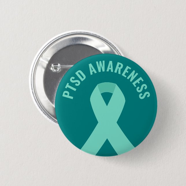 PTSD Awareness Ribbon Teal Button (Front & Back)